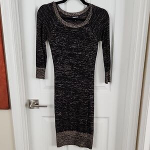 BEBE Black and Gold Lurex Sweater Dress